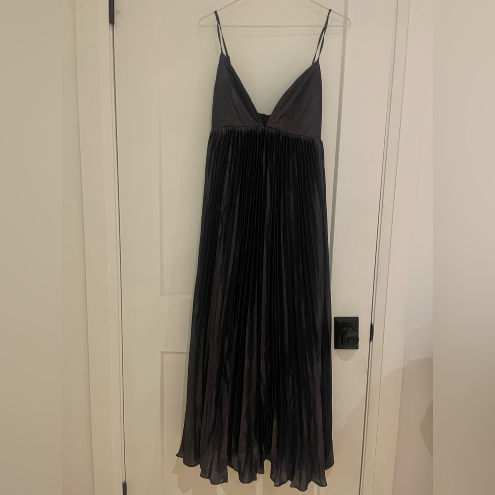 BHLDN - Grey Metallic Pleated Maxi Dress (size: M) NWOT